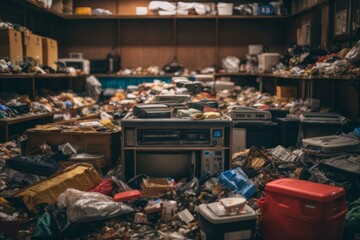 electronic waste, collected for disposal in the trash