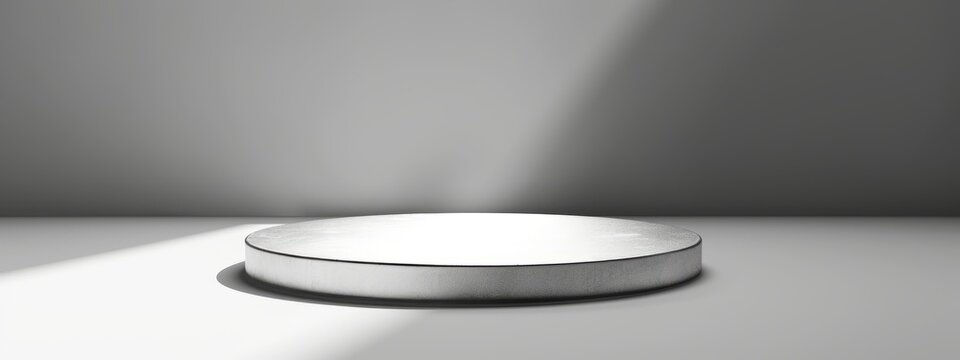 Podium silver metal platform 3D stage pedestal stand background product.