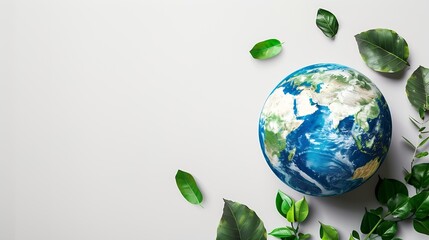 Invest in our planet Earth day 2023 concept background Ecology concept Design with globe map drawing and leaves isolated on white background : Generative AI