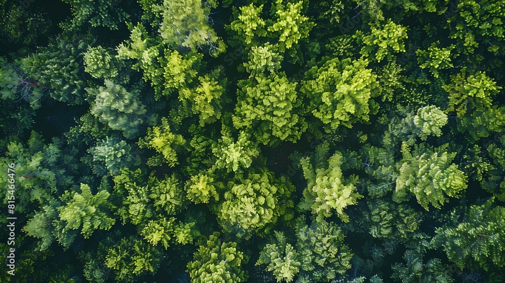 Aufkleber Aerial top view forest tree Rainforest ecosystem and healthy environment concept and background Texture of green tree forest view from above : Generative AI
