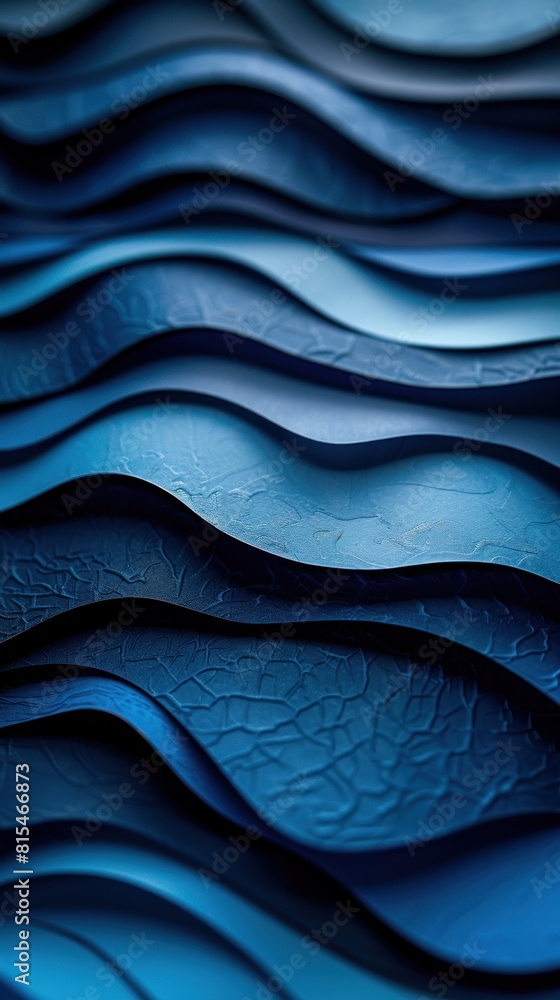 Poster detailed view of a vibrant blue wave pattern on textured paper, showcasing intricate lines and curve
