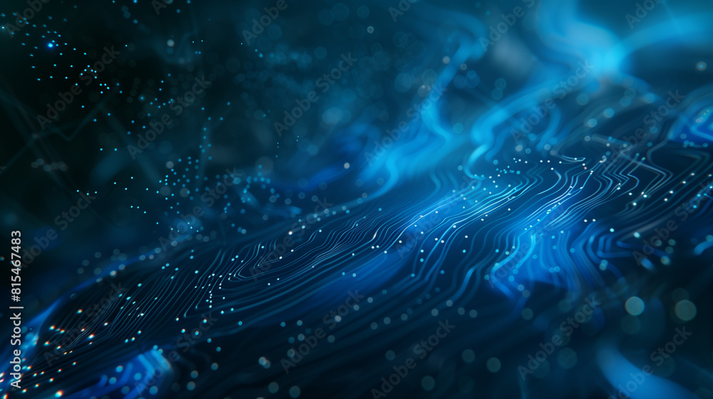 Poster a computer chip is shown in blue with many small squares. concept of technology and complexity