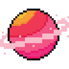 Fototapeta premium Pixel art pink saturn planet icon