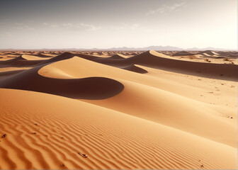 Cinematic shot, a plain dessert with dunes. AI generative