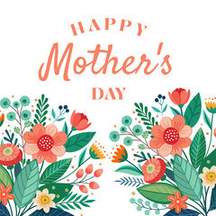 Happy Mother's Day greeting with floral design. Mothers day template design for card, web, banner, cover and social media post