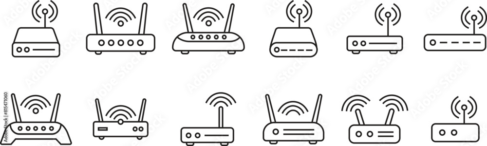 Poster internet connection business concept. set of routers icons in linear styles with editable stock. ico