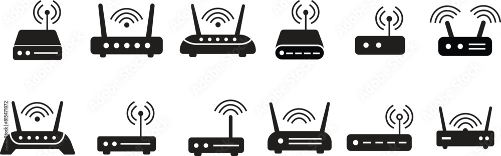 Poster internet connection business concepts. set of routers icons in trendy fill styles. icons for mobile 