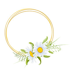 Watercolor chamomile flowers. Decorative element for a greeting card. Watercolor daisy flowers.
