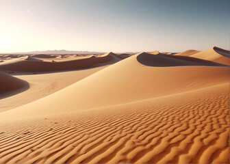 Cinematic shot, a plain dessert with dunes. AI generative