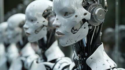 Fototapeta premium Advanced artificial intelligence. humanoid robots demonstrating power of ai technology