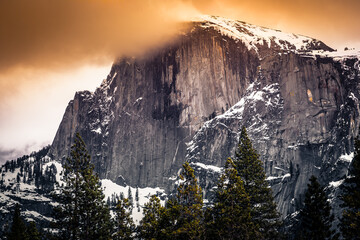 Golden Hour Winter Sunset on Half Dome, Yosemite National Park, California