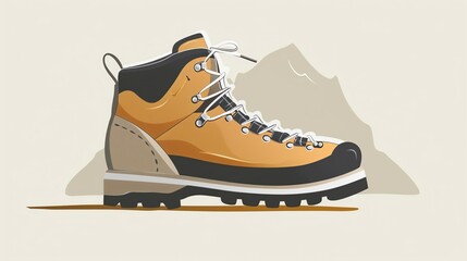 Hiking boot flat design side view, outdoor adventure theme, water color, Monochromatic Color Scheme