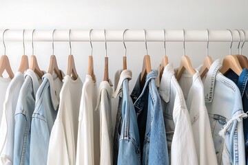 Woman minimalist wardrobe in white and denim