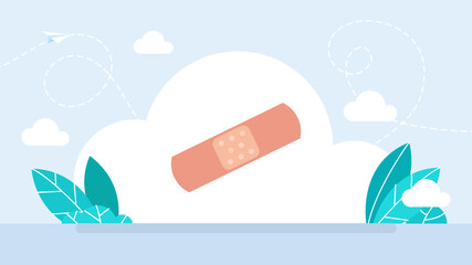 Medical bandage, plaster, band aid. Medical plaster isolated on white background, wound plasterer or bandaged patch, adhesive health care object. Flat style illustration