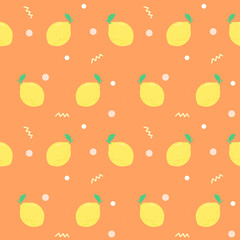 Kids seamless pattern cute summer lemon hand drawn background