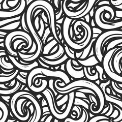 Organic Swirls: Abstract Black and White Seamless Pattern for Coloring Pages and Clipart