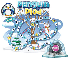 Colorful board game with penguins and winter theme