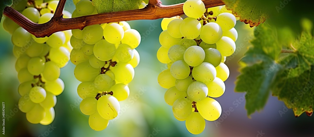 Wall mural A cluster of white wine grapes dangle from a vine offering a close up view with ample copy space for customization - Wall murals
