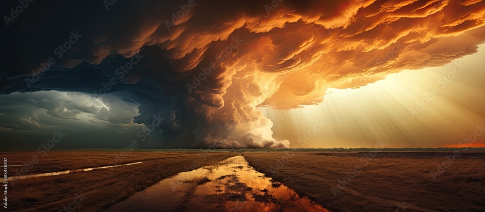 Aufkleber sunrise with epic storm clouds captured in a detail shot providing ample copy space image