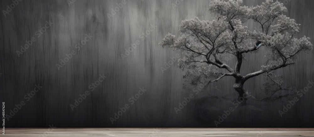 Poster decorative tree with a monochrome color scheme set against a backdrop of wood pulp board providing a