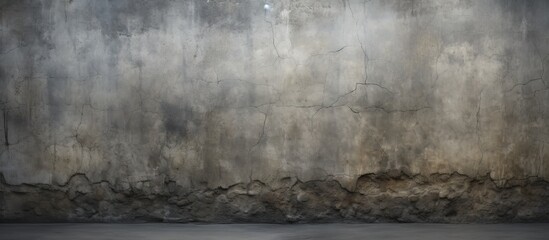 An aged concrete wall exhibits a profound extensive and dim crevice Copy space image