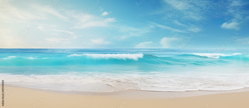 Aufkleber A serene tropical beach with soft sand and gentle ocean waves that create a soothing atmosphere Perfect for a copy space image