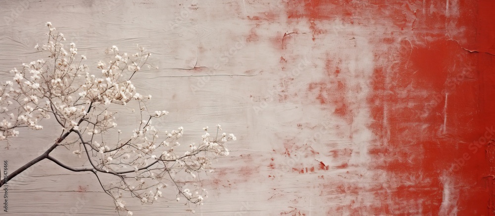 Poster The natural light white color of the tree s texture is set against a red textured wood background in the rectangular photo. Creative banner. Copyspace image