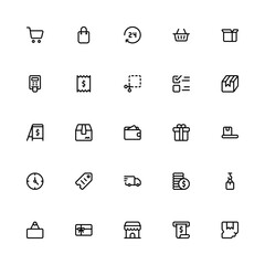 Shopping Icon with Outline Style. E-commerce Icon Collection with Editable Stroke and Pixel Perfection