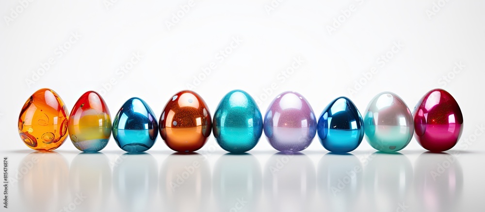 Poster A vibrant display of Easter eggs against a clean white background with ample copy space for personalized messages or designs