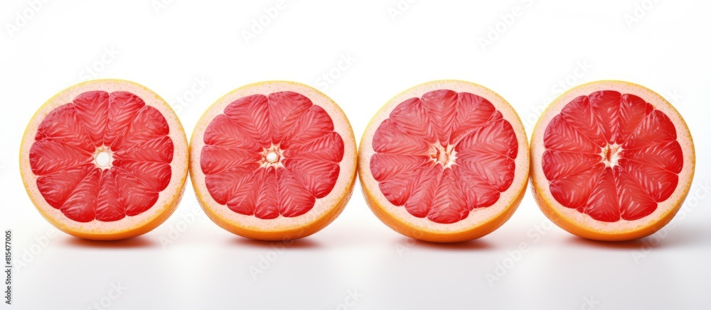 Sticker A copy space image featuring four grapefruit halves adorned with cherries set against a white background