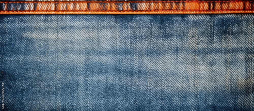 Aufkleber close up of a stitched denim jeans background with a double denim orange seam creating a fashionable