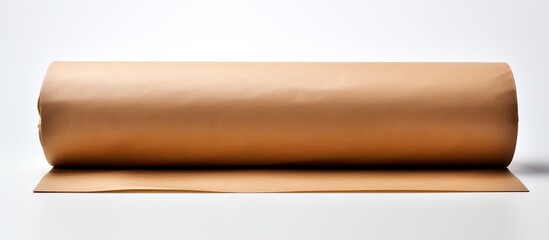 A rolled up brown package paper standing against a white background providing a clear copy space image