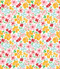 Seamless ditsy floral pattern. Cute garden flowers and leaves colorful pattern. Design for fashion textiles, fabric, print, graphics, backgrounds and crafts.