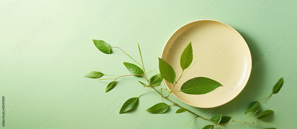 Poster Eco friendly dish made from natural leaf materials compostable tableware designed to reduce waste in the environment Copy space image 125 characters