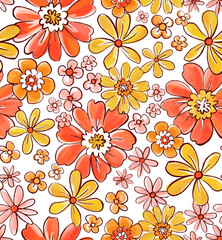 Seamless summer pattern with colorful flowers. Floral print. Design for fashion textiles, fabric, graphics and backgrounds.