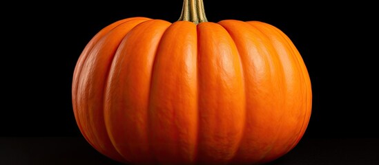 A close up image of a Halloween pumpkin on a dark background with room for text or other elements. Creative banner. Copyspace image