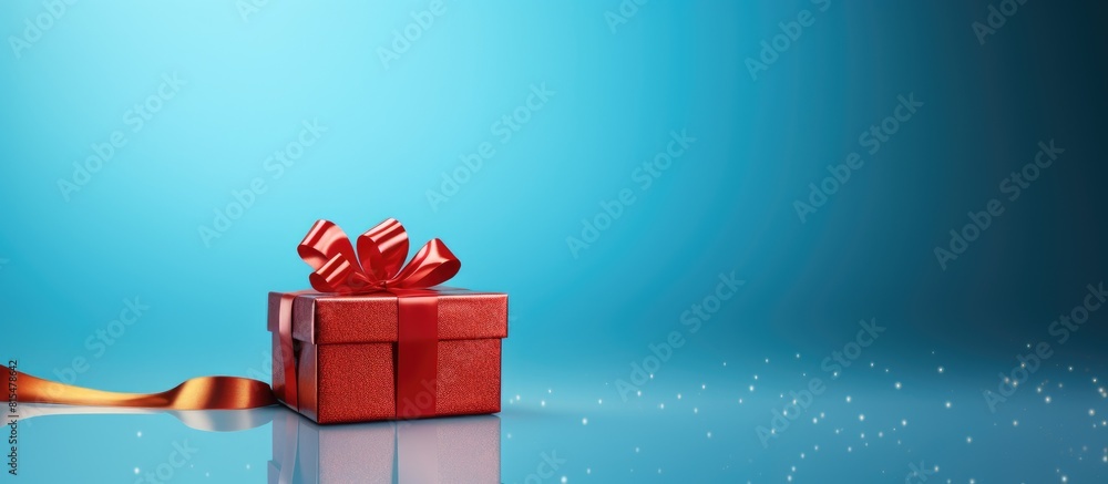 Poster Image of a gift box adorned with a red bow set against a vibrant blue background with ample space available for text