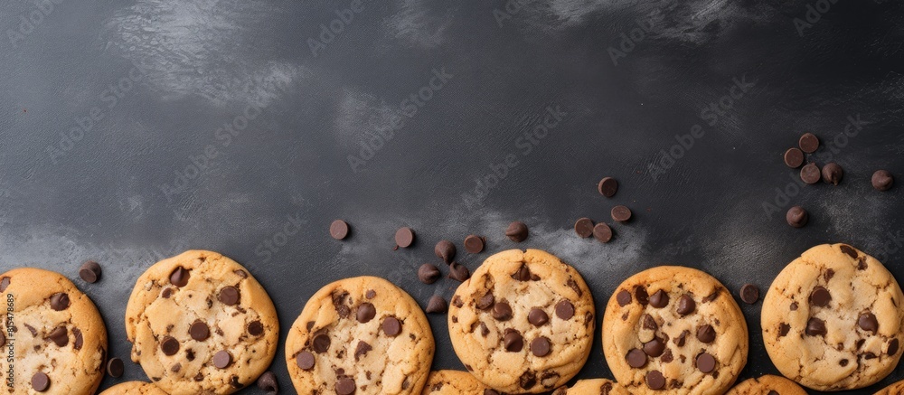 Aufkleber Top view copy space image of delicious chocolate chip cookies on a gray background perfect for adding text