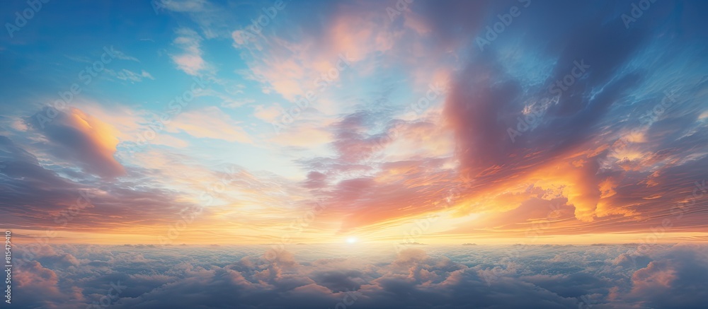 Poster a captivating copy space image showcasing a striking sunset backdrop characterized by brooding cloud