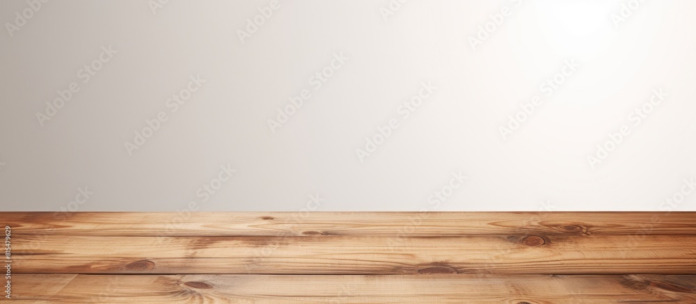 Poster a brown wooden tabletop is situated on a white background with plenty of space for images. creative 