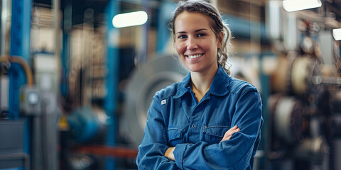 portrait of smiling female worker in an uniform, generative AI