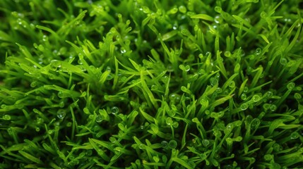 Obraz premium Closeup of fresh spring green grass with water drops