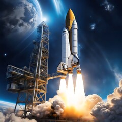 Fototapeta premium Beyond the Stratosphere: A Realistic Rocket Odyssey in 4K