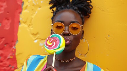 summer black woman with lollipop