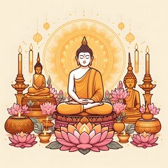 AI Generate of Vesak Day Vector, Waisak, Buddha, Buddhism, Buddha Jayanti, Buddha Purnima, and Buddha Day