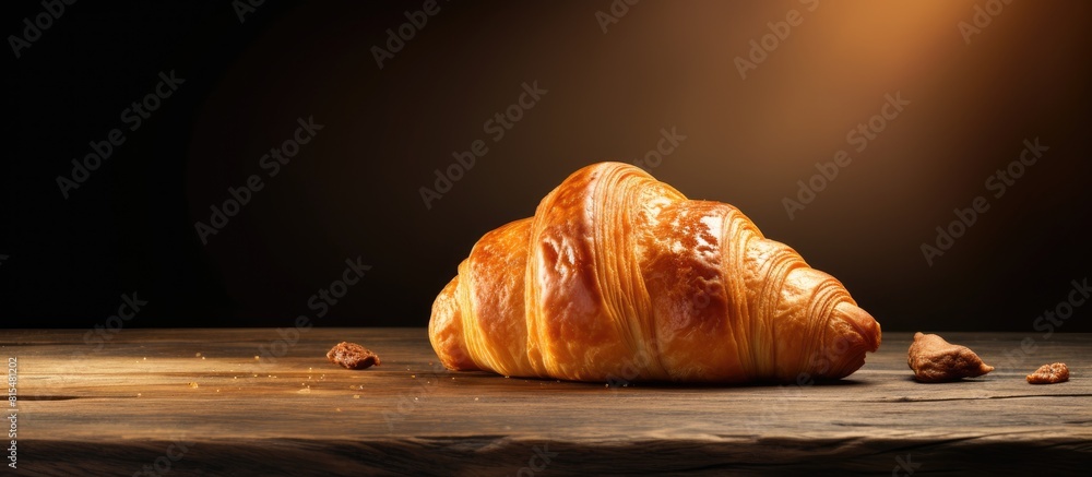 Poster On the table there is a copy space image of a delicious French croissant perfect for breakfast