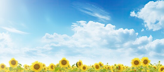 A sunny day in a field outdoors with sunflowers growing and a wide open space for a captivating copy space image © HN Works