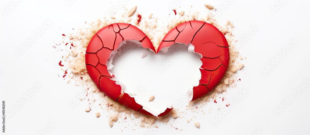 Poster valentine s day cookie shaped like a broken heart on a white background with a blank space for text 