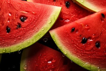 The watermelon slices glistening with droplets of water, a quintessential summer treat.