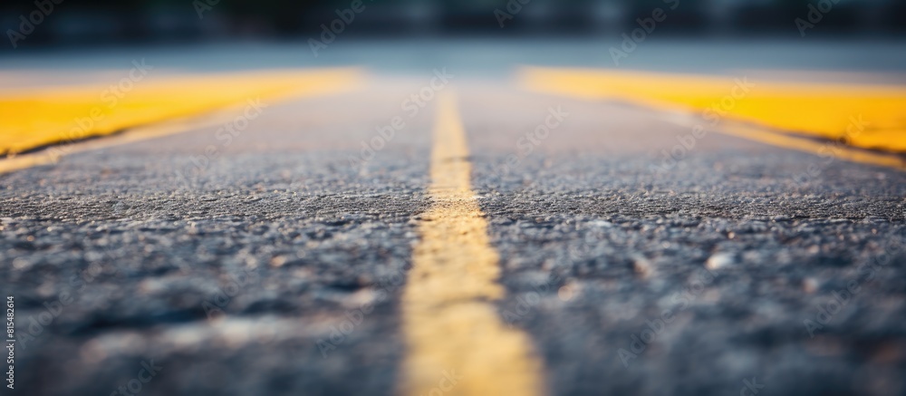 Aufkleber a detailed view of the texture of an asphalt road with two yellow lines. creative banner. copyspace 